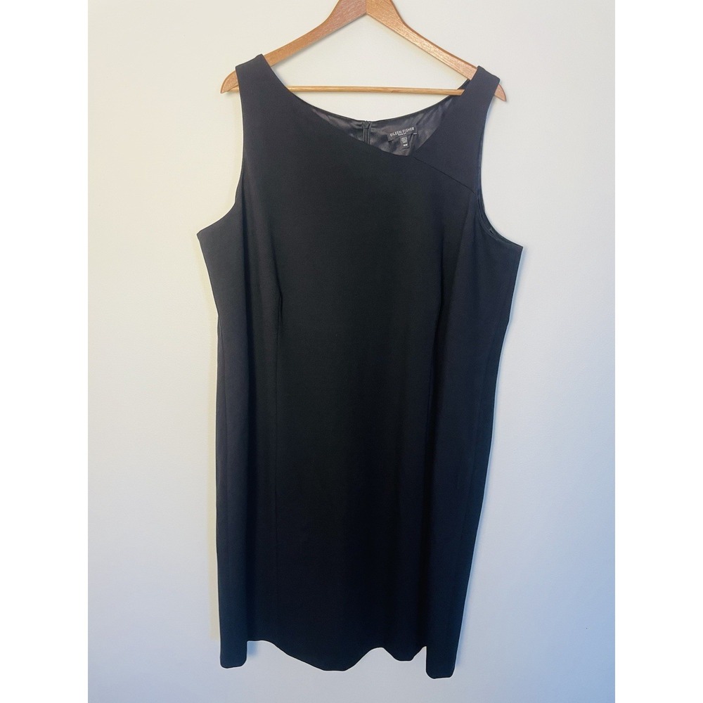 Eileen Fisher Black Sleeveless Shift Dress. Size 18W. Asymmetric Neck. Preppy.